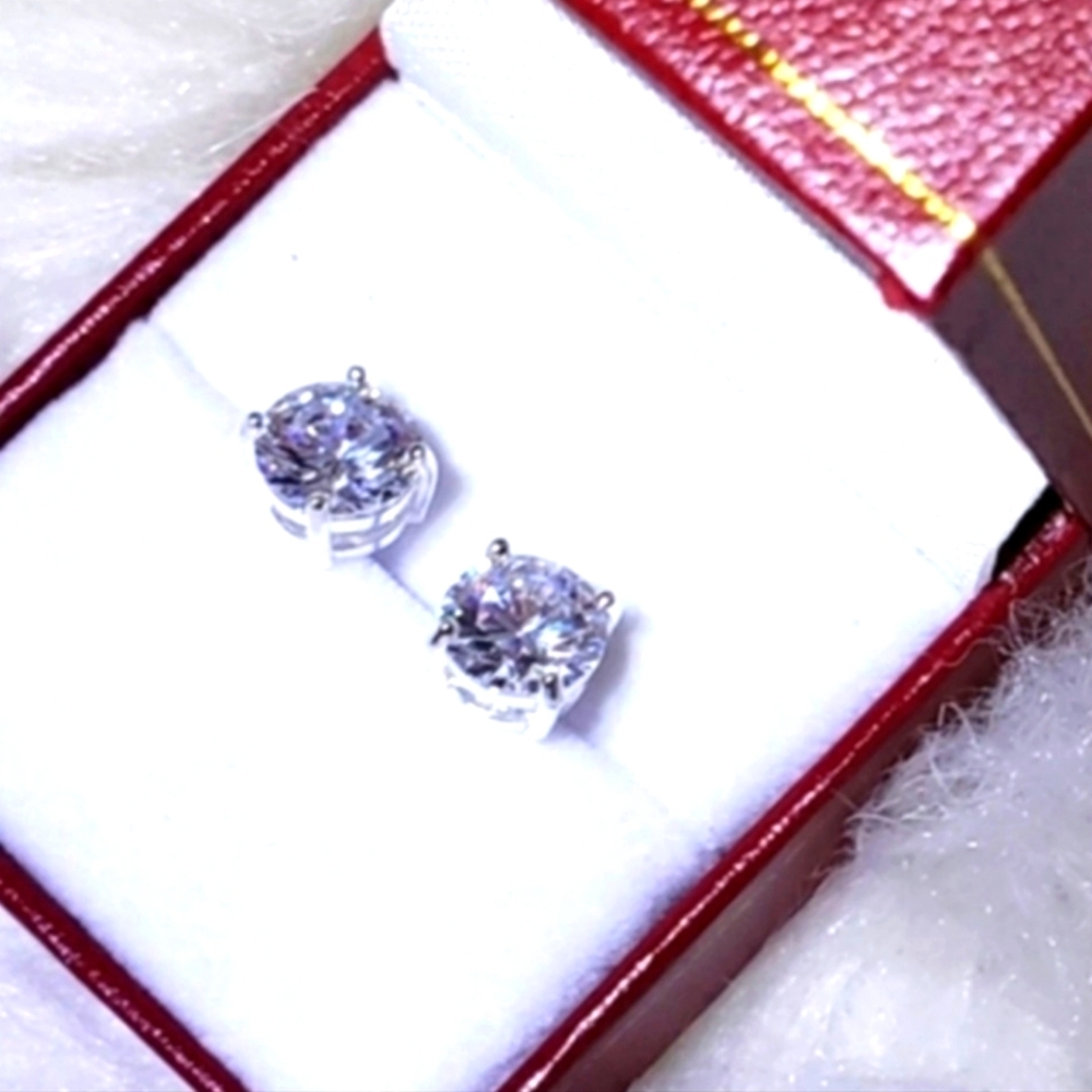 4 Karat Total Lab Diamonds .925 Sterling Silver Earrings Box Gifts Luxury